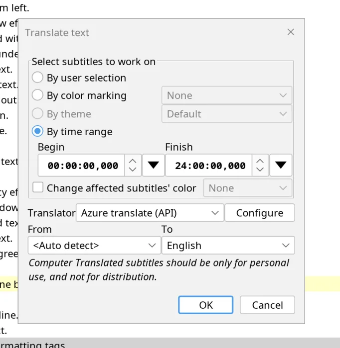 Translate text dialog