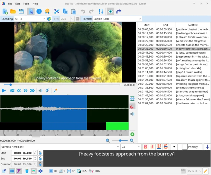 Vertical layout with the subtitle list beside the preview